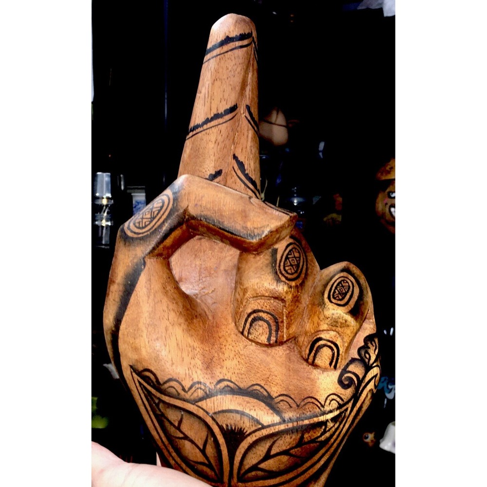 Wooden Native Tribal Polynesian Fingers Crossed Good Luck Statue